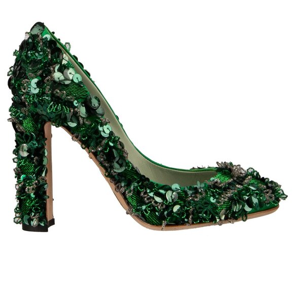 Dolce & Gabbana - Pearl Sequin Embroidered High Heel Pumps VALLY Green Emerald 3 - Picture 1 of 5